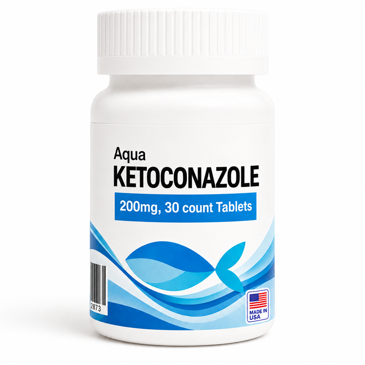 Fish Ketoconazole 200mg bottle containing 30 aquarium antifungal tablets