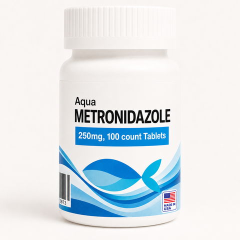 Aquarium Metronidazole 250mg bottle containing 100 fish treatment tablets
