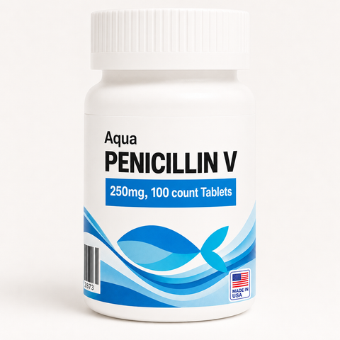 Aquarium Penicillin 250mg bottle containing 100 fish antibiotic tablets
