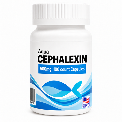 Aquarium Cephalexin 250mg bottle containing 100 fish antibiotic capsules