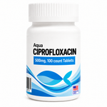 Aquarium Ciprofloxacin 500mg Forte bottle containing 100 fish antibiotic tablets