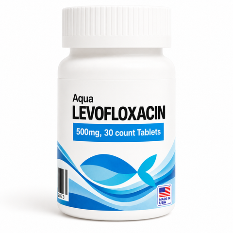 Aquarium Levofloxacin 500mg bottle containing 30 fish antibiotic tablets