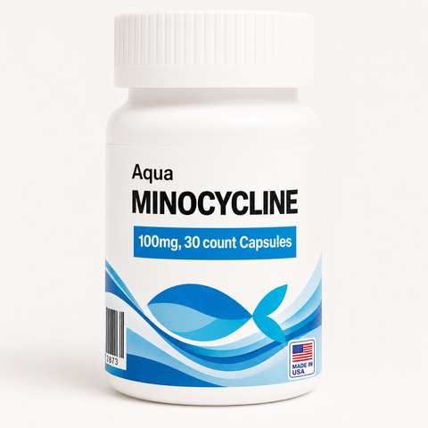 Aquarium Minocycline 100mg antibiotic bottle 30 capsules